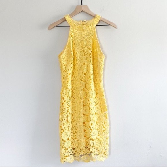Lulu’s Love Poem Yellow Lace Embroidered Mini Dress Size Medium - Picture 2 of 8